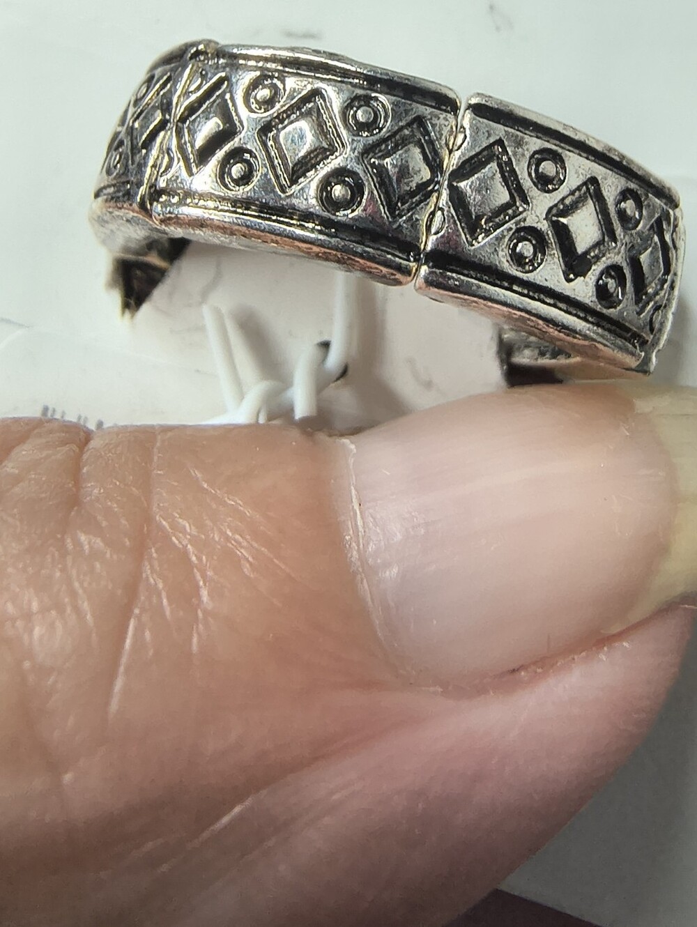 Southwestern Blue Jasper Statement Stretch Ring Silver Tone Boho Artisan NOS - Picture 3 of 6